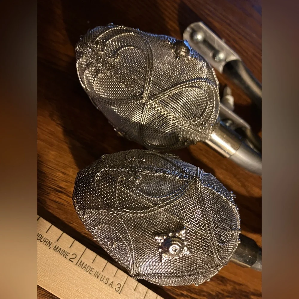 Silver Decorative Drapery Hooks, set/2 w/brackets for hanging. 3”length x 2.5”